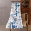Шерстяная юбка миди с тибетской росписью tie-dye: Ручная работа, Синий цветочный узор, Стройнящий и универсальный, с вырезами, для женщин