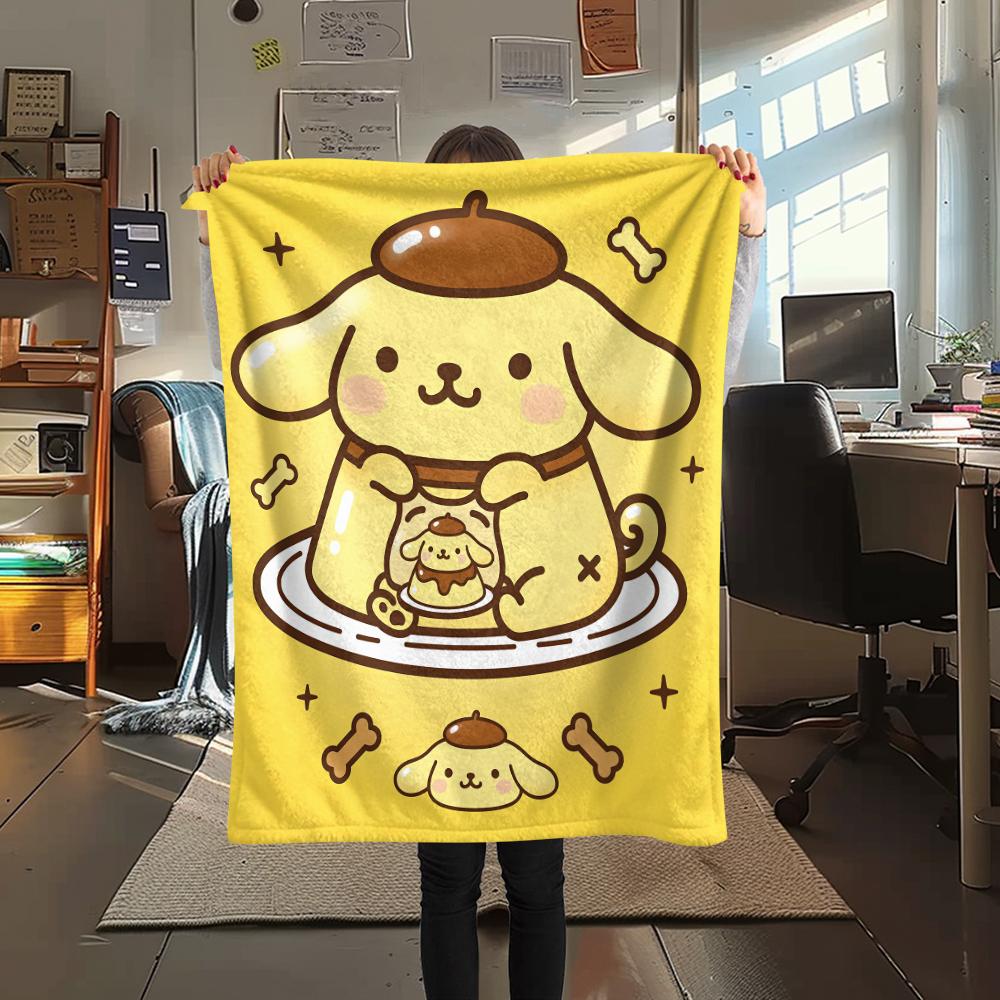 1 шт. Фланелевое одеяло с принтом Pompompurin, Высокое качество, Для всех сезонов, Декор для дома, Тепло и уют, Идеально для Рождественских подарков