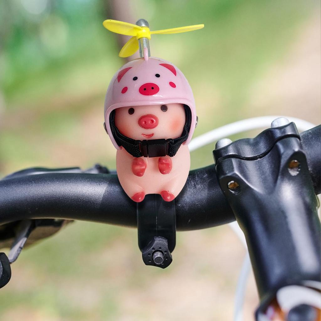 Bike Motor Accessories Pig with Propeller Helmet Broken Wind Rubber Pigs Toy Car Bicycle Pink Piggy Ornaments Handlebar Decor