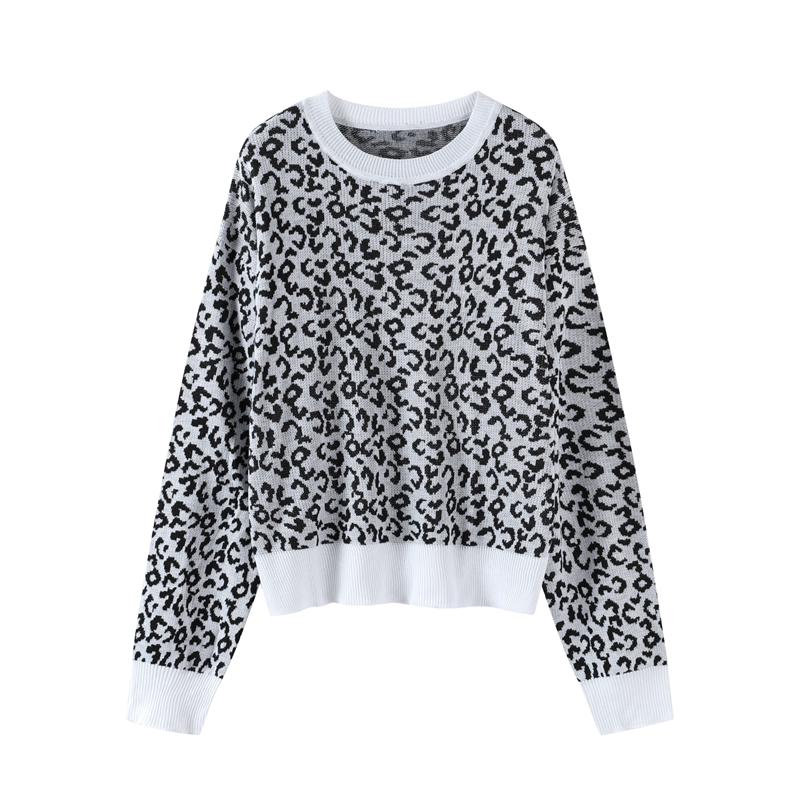 Женский свитер с круглым вырезом, короткий вязаный пуловер с леопардовым принтом, модный повседневный джемпер с застежкой-молнией, нижняя рубашка на осень и зиму