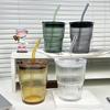 Вертикальные полосы Ins Coffee Glass Lid Pipe Cup Красивый лед American Latte Milk Cup Кружки Ice Coffee Cups