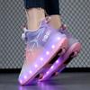 Skate Shoes for Kids LED Light Luminous Sneakers Children Two Wheels Shoes for Boys Girls with USB Charging