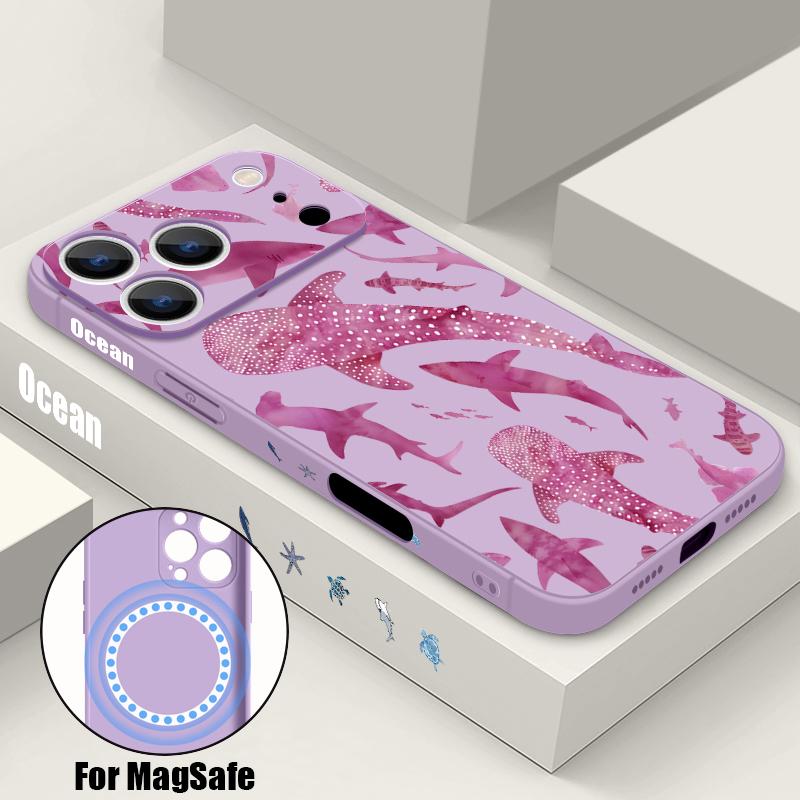 Чехол для iPhone 17 Pro Max с рисунком Акула Кит Морские обитатели Магнитный для Magsafe Мягкий чехол для iPhone 16 15 14 13 Pro Max 17E 16E