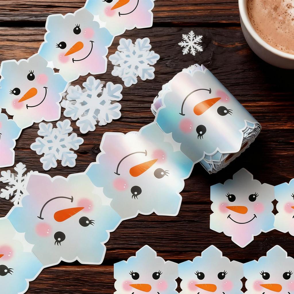 33 фута Рождественские наклейки для доски объявлений Голографические в форме снежинки Лицо снеговика Рамка для доски объявлений Рождественский декоративный бордюр