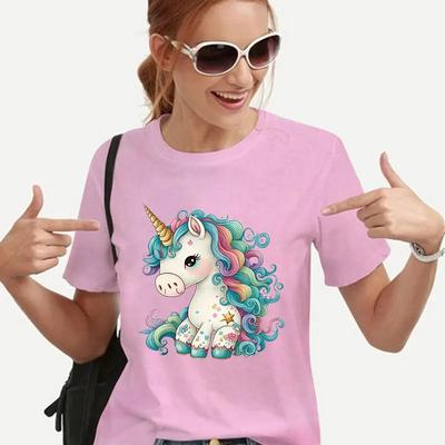 Футболки для женщин Футболка с милым принтом Fuuny Unicorn Летние женские футболки Повседневная женская одежда Harajuku Oversize Футболки Топы