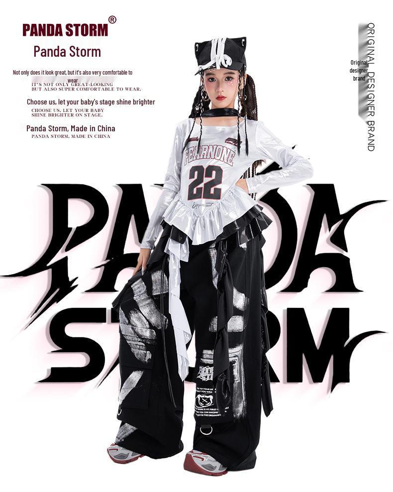 Модный джазовый хип-хоп костюм для девочек - Футболка с длинным рукавом и брюки для уличных танцев