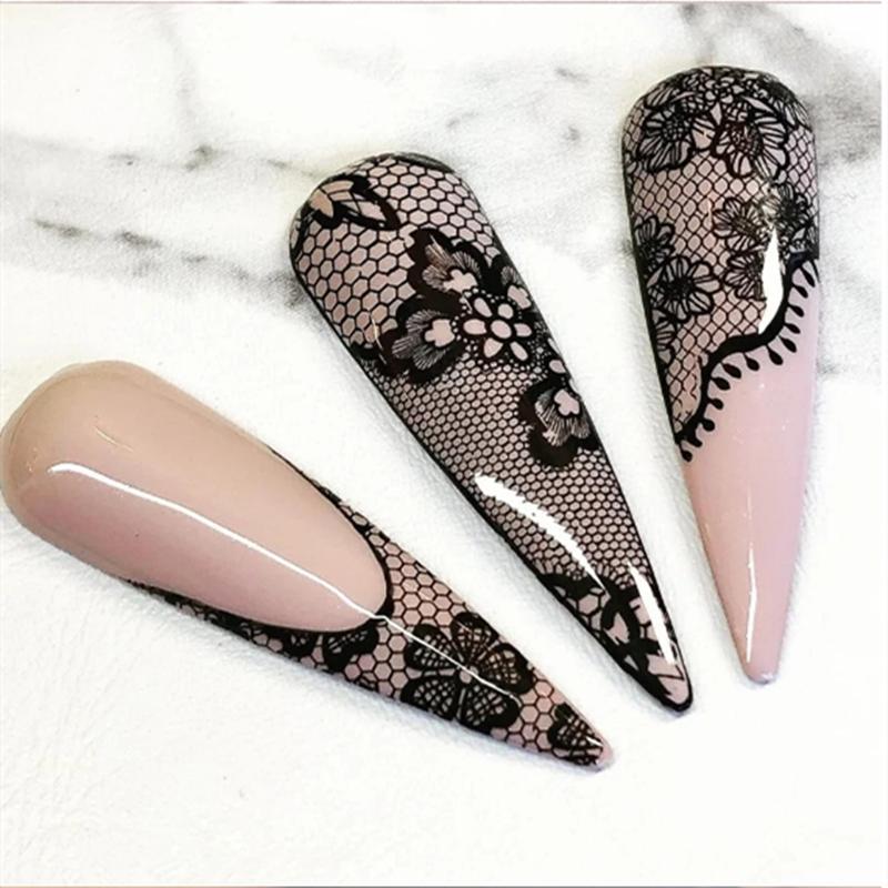 10 рулонов/коробка Белый Черный Кружевной Набор Фольги для Нейл-арта Наклейки для Переноса на Ногти Бумага для DIY Маникюра Аксессуары для Украшения Ногтей