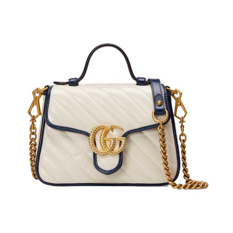 Gucci Мини-сумка-мессенджер серии GG Marmont с контрастной отделкой Женские сумки Белый Синий 583571-0OLFX-9085