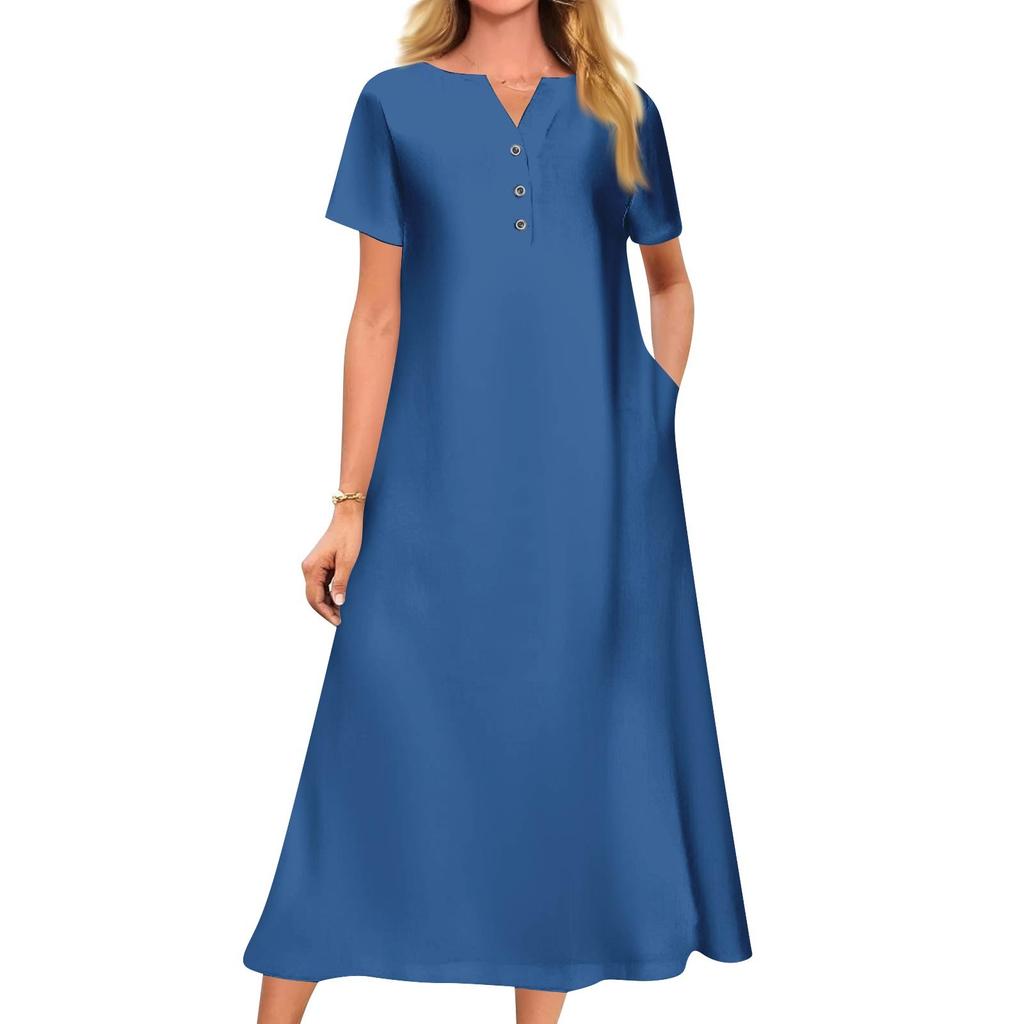 Женское летнее платье свободного кроя с принтом, V-образным вырезом и короткими рукавами