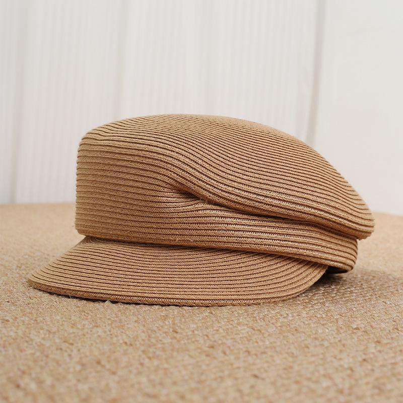 New French simple and fashionable straw-woven newsboy hat women's spring summer outdoor sunscreen visor showing face small cap