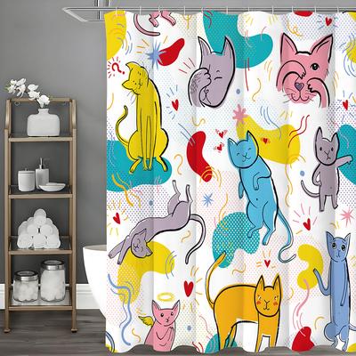 Красочная и причудливая шторка для душа с котами, декоративная шторка для душа для ванной комнаты, водонепроницаемая шторка для душа с крючками