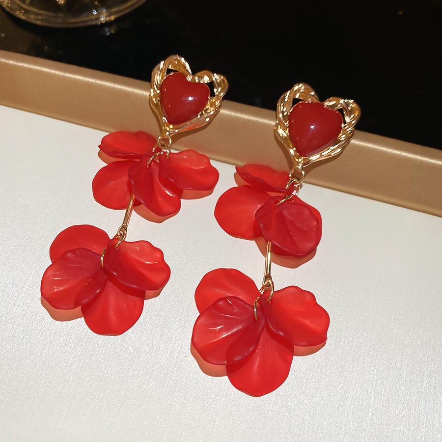 Роскошные серьги-кисточки с красными цветами: Стильные, Дорогие, Акцентные Серьги-Гвоздики для Женщин