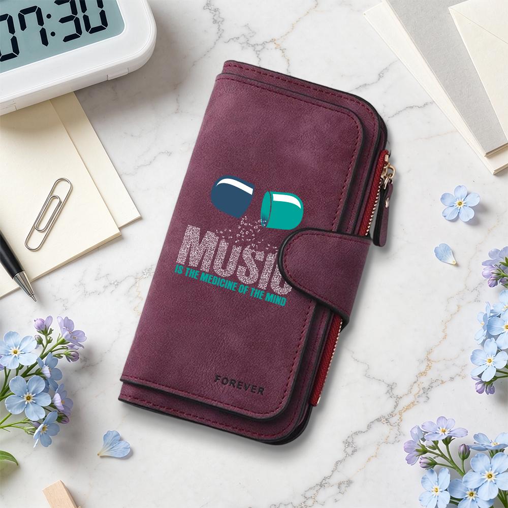 Music Themed Long Wallet Multi Card Holder Fashion Purse for Daily Use