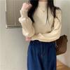 Women Autumn Mock Neck Knitted Sweater Lantern Long Sleeve Solid Elegant Pullovers Korean Loose Casual Tops Office Lady Jumpers