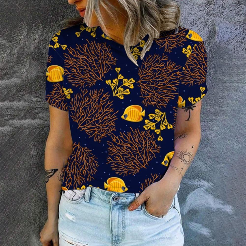 Women's T-Shirt Cartoon Little Whale 3D Printing T-Shirt Fashion Popular Oversized T-Shirt Summer Women's Round Neck T-shirt