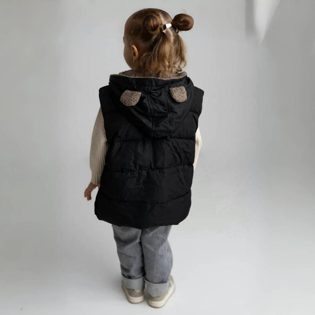 Toddler Hooded Vest with Bear Ears, Warm Padded Gilet for Boys and Girls, Autumn Spring Outfit, Age 1–6