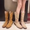 Soft Leather Hollow Western Cowboy Boots Women's Summer New Short Boots Brown Long Knight Boots High Martin Boots