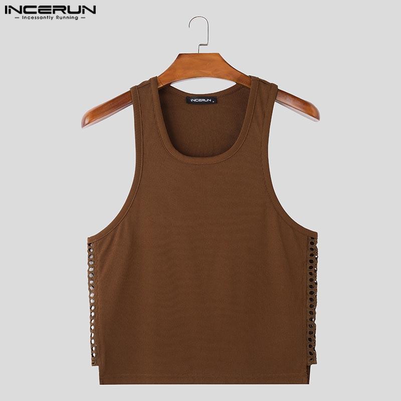 INCERUN Мужские летние майки без рукавов с вырезами по бокам, облегающие укороченные футболки