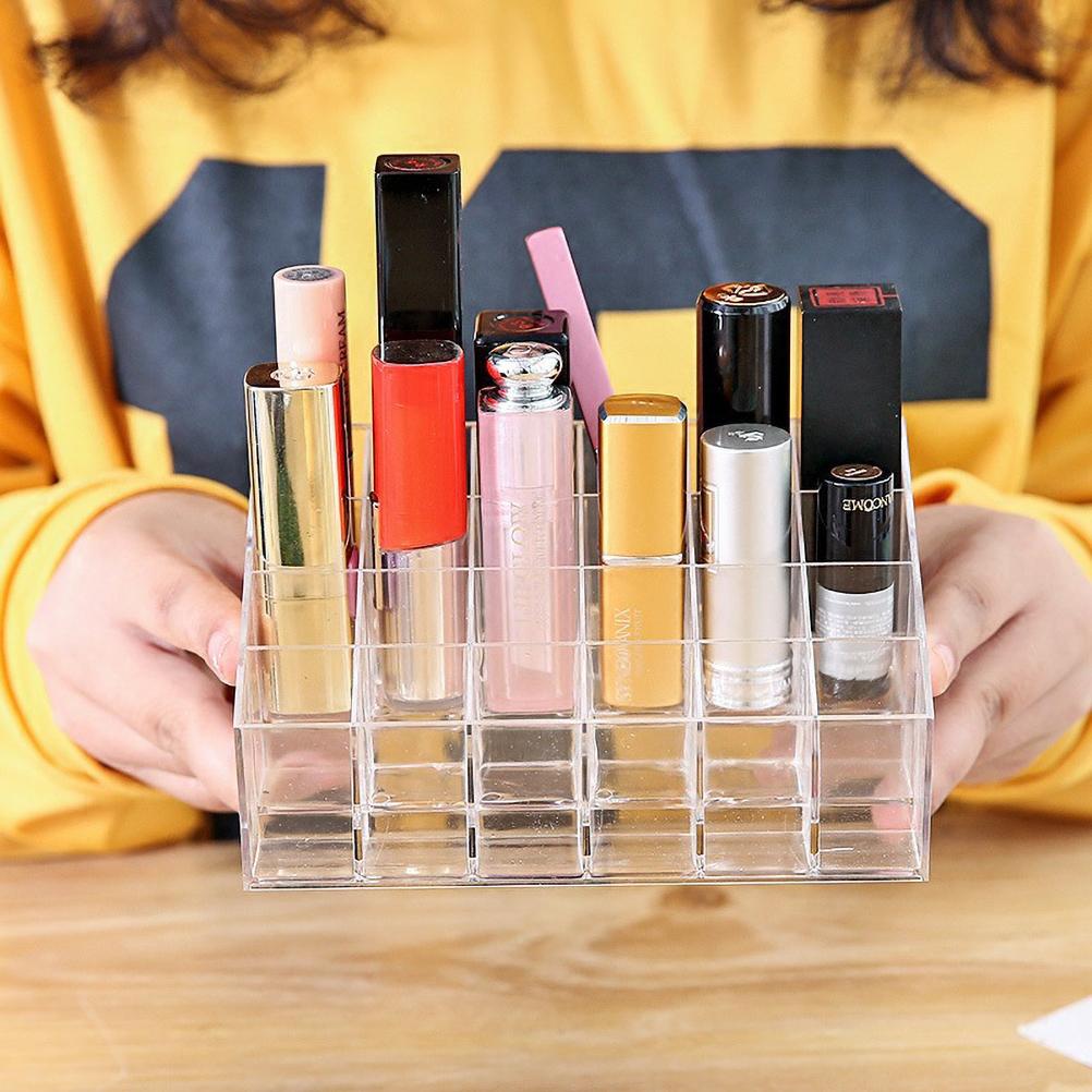 24 Slot Clear Lipstick & Nail Polish Organizer Small Cosmetic Display Rack for Makeup Storage