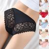 Ladies Sexy Solid Color Low Waist Transparent Hollow Lace Stitching Sexy Panties