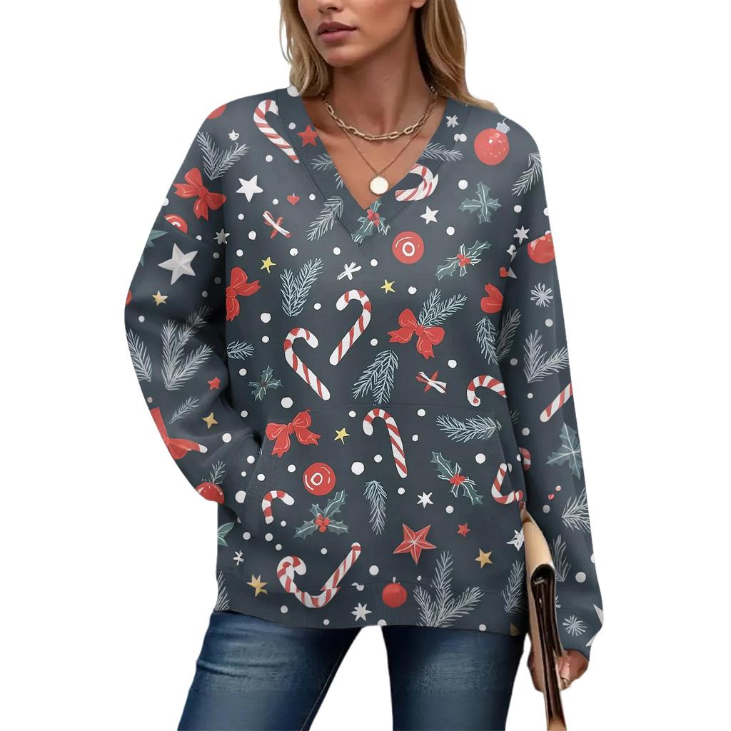 Women's Casual And Fashionable Christmas Print Long-Sleeved Top