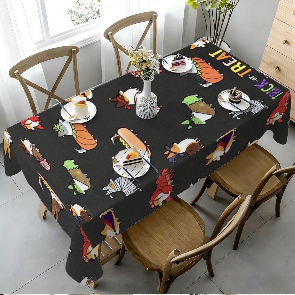 1pc Tablecloth Corgi Dog Funny Halloween Pattern Printed Creative Party Tablecloth, Fashionable Tablecloth, Table Mat, Coffee Table Mat, Tablecloth, H