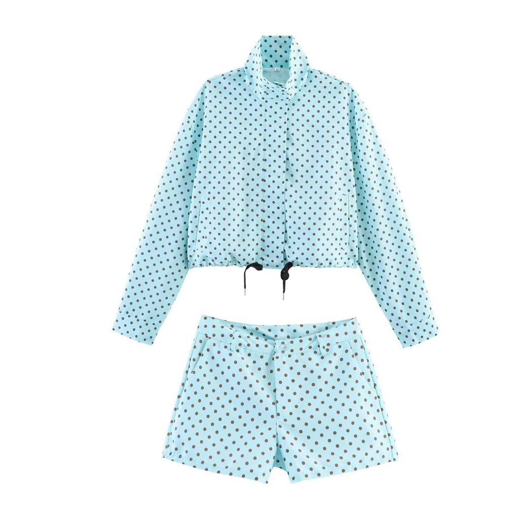 European and American style, wholesale women's clothing fashion versatile temperament casual design nine-color hair polka dot set