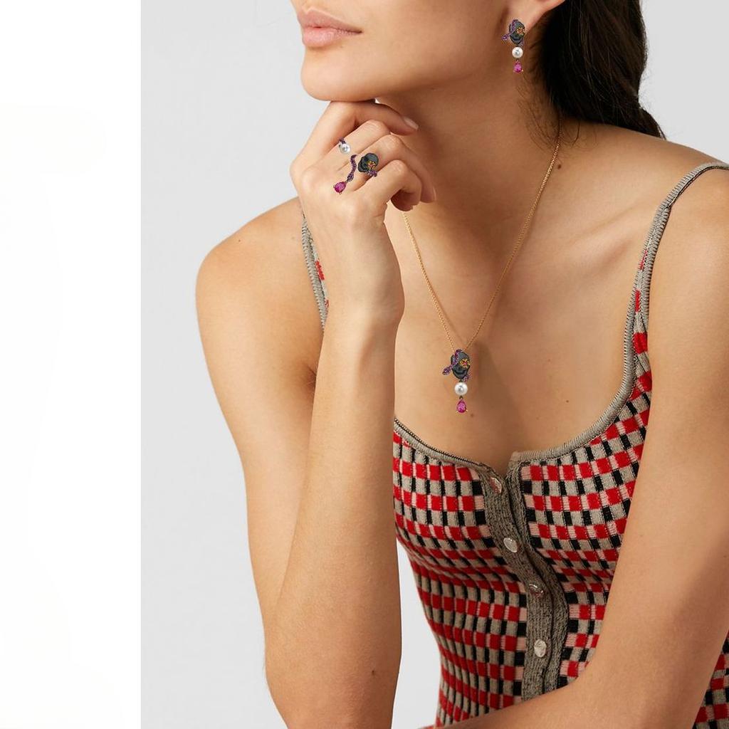 Freshwater Pearl Ruby Earrings Trendy Niche Earrings 925 Silver Dark Style Skull Earrings New Style for Women