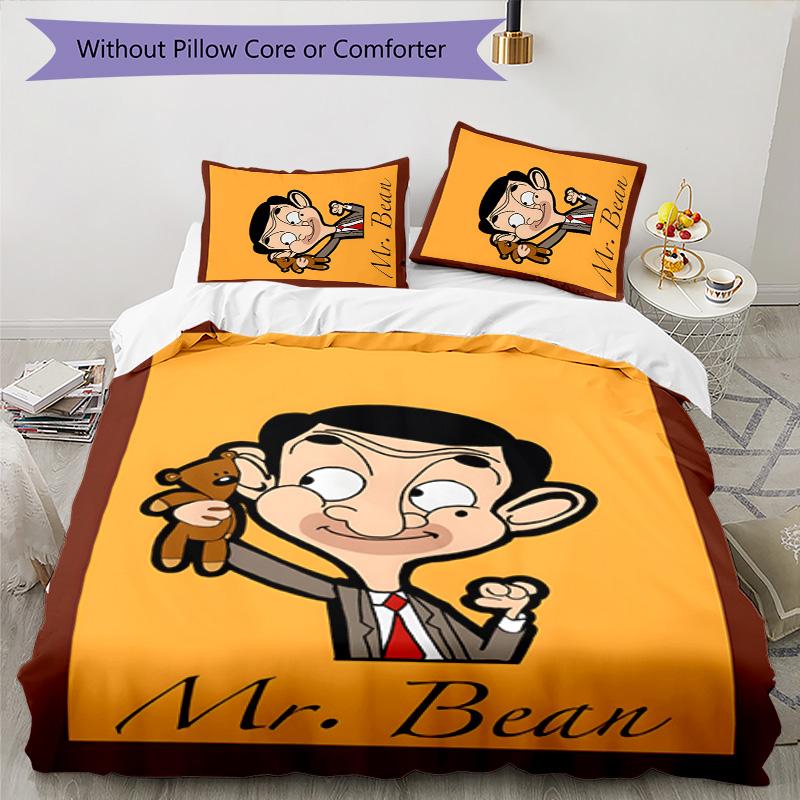 Mr Bean 3pcs Bedding Set Duvet Cover Closure Includes 1 Duvet Cover & 2 Pillowcases for All Seasons Bedroom Home Dorm Decor