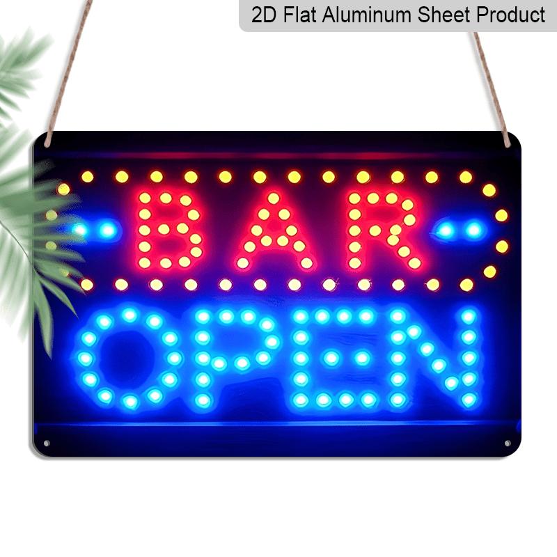 2D Flat, 1pc Neon-Style Metal Sign "Bar Open" - Bright Red and Blue Light, Durable Aluminum for Home, Garden, Garage, Bedroom, for Man Cave, Cottage