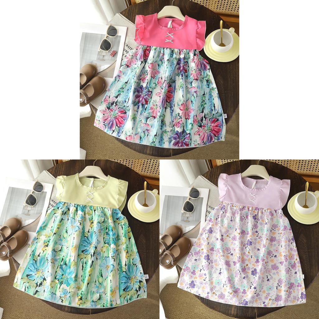 Childrens Summer Flower Print Aline Dress With Breathable Polyester For Toddler Girls