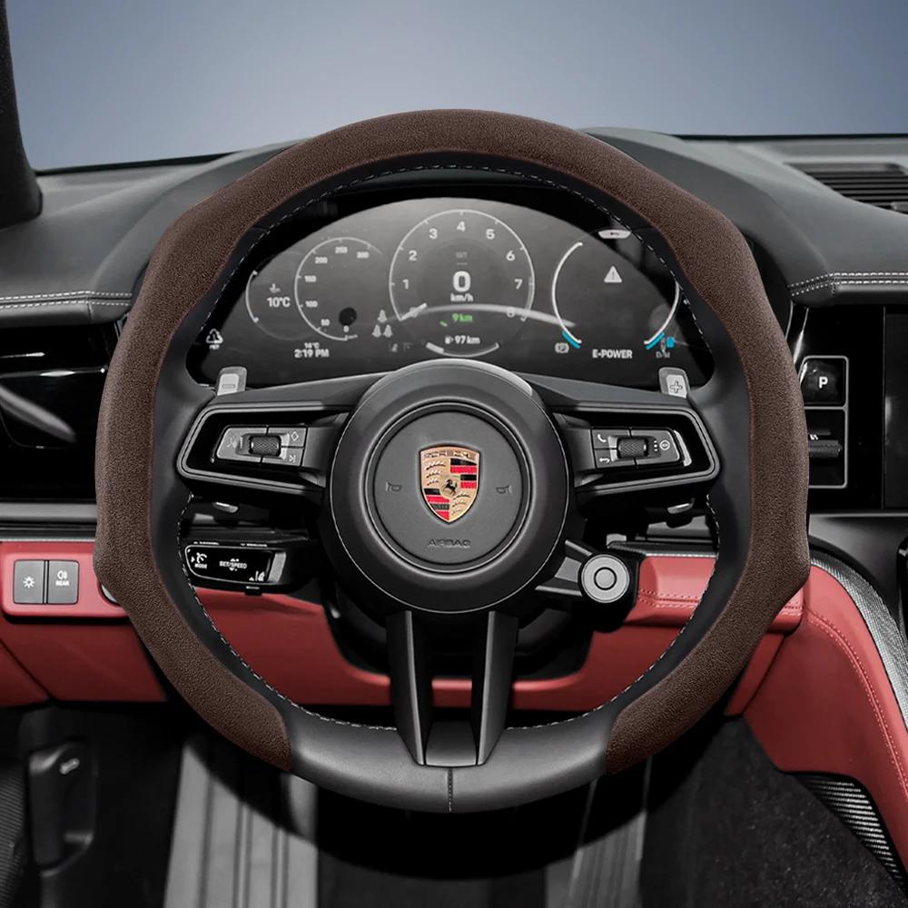 Подходит для Porsche, Премиальная замшевая накладка на руль с кнопками, Нескользящая, Прочная, для Cayenne 996 Macan 957 Volante Boxster 986