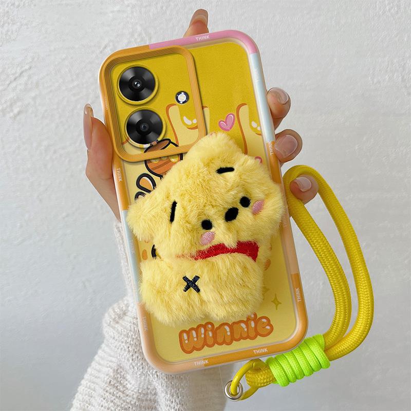 KEYSION Милый 3D мультяшный плюшевый чехол для Realme Note 60 с ремешком, силиконовый противоударный чехол для телефона OPPO Realme Note 60