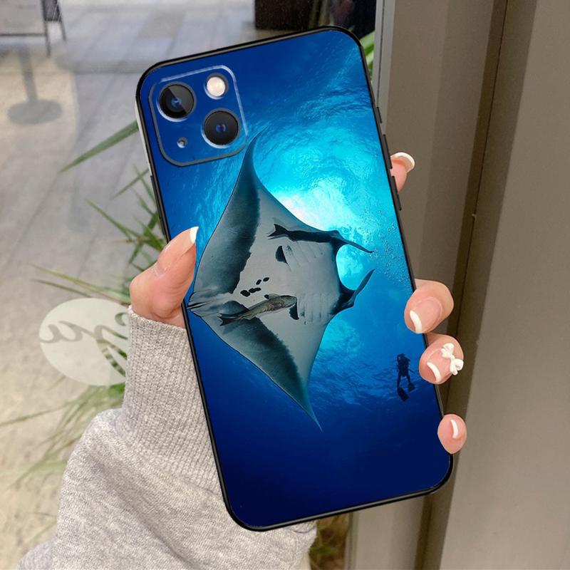 Animal Manta Ray Case For iPhone 13 11 14 12 15 16 Pro Max Plus XR X XS Max 12 13 Mini Soft Cover