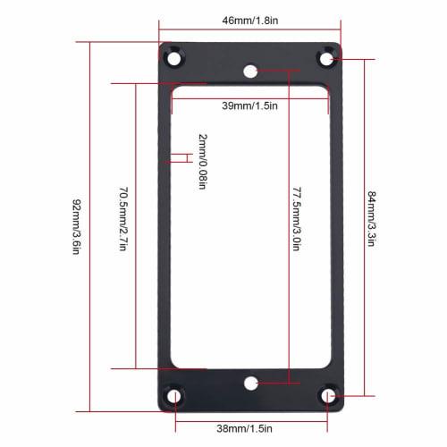 2-Piece Pickup Mounting Rings, Metal Pickup Mounting Rings, Outer Frame Dimensions: 92 X 46mm, Inner Frame Dimensions: 70.5 X 39mm, Thickness: 2mm, Su