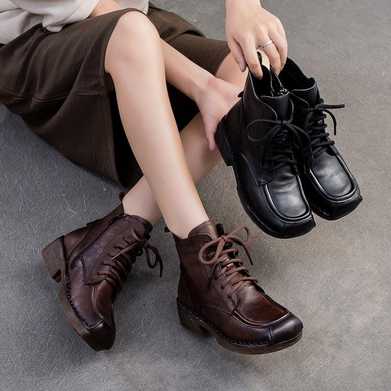 Johnature Универсальные короткие ботинки в стиле ретро с круглым носком и боковой молнией, простые женские туфли на толстом каблуке для поездок на работу