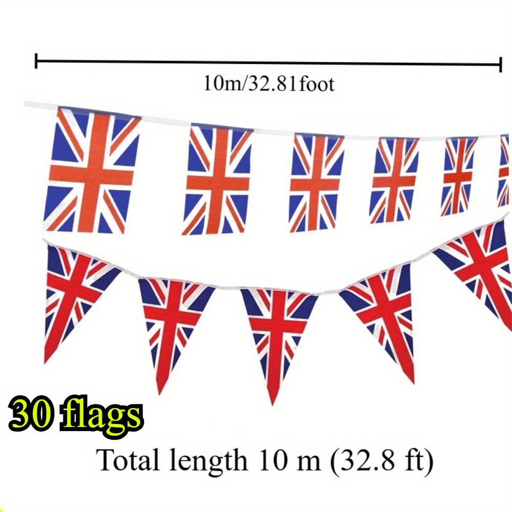 10m (32.8ft) 30 Flags UK British Flag String Flag Pennant Decoration Hanging Flag Pull Flag National Day Garden Decoration