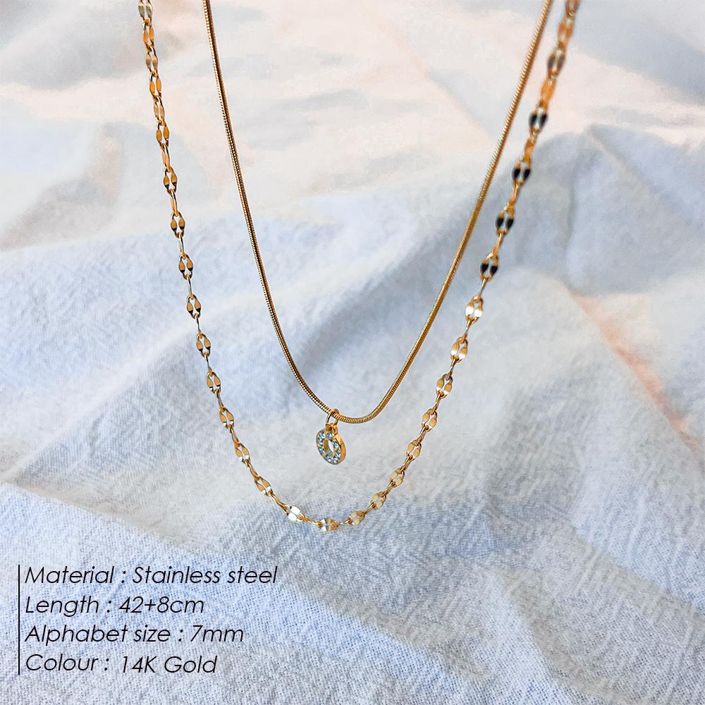 EMANCO Double Stainless Steel Round Snake Chain Necklace Light Luxury Zirconia Alphabet Pendant A-Z High-end Fashion Jewelry