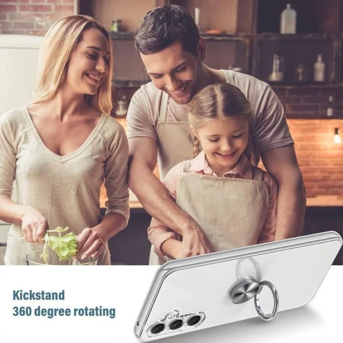 Protective Case - BOOLING - for Samsung Galaxy A25 5G - Shockproof - Transparent Silicone - Rotating Ring