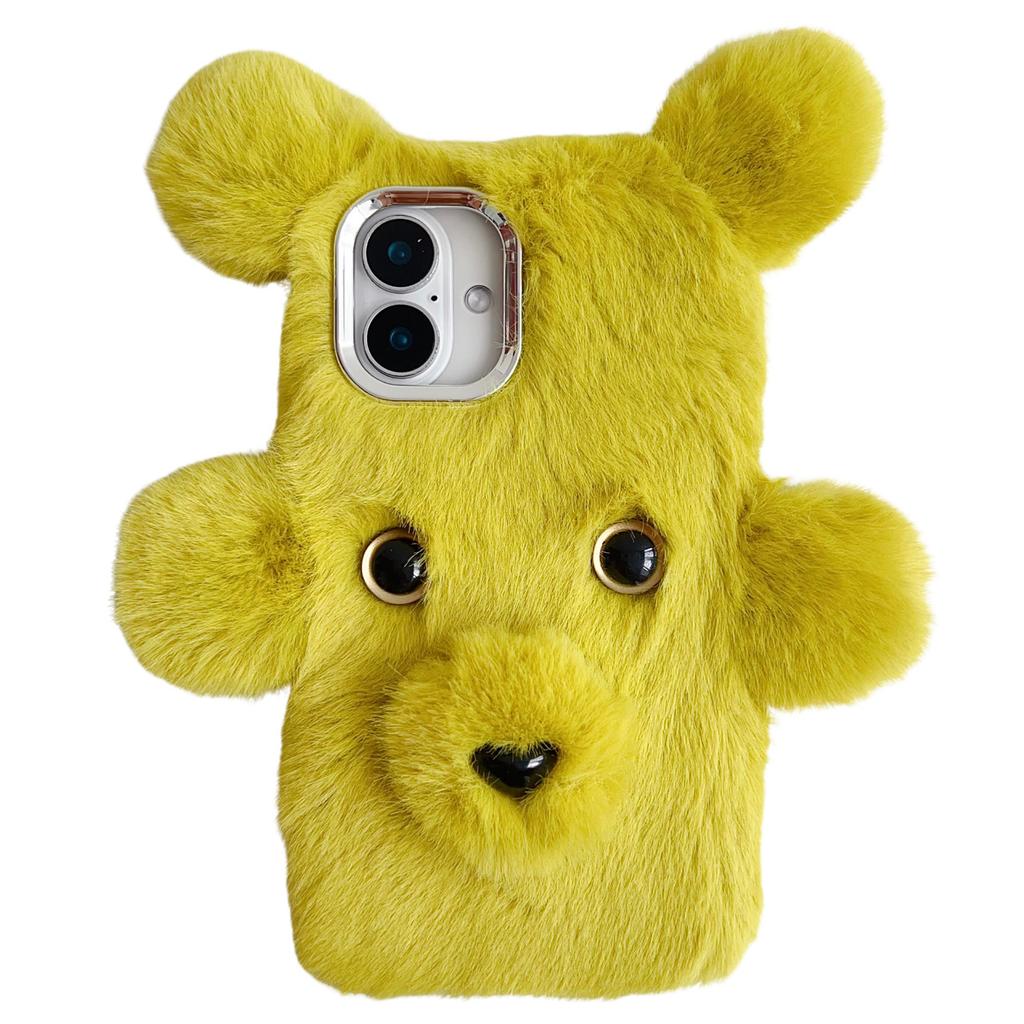 Чехол для iPhone 16 3D Медведь Искусственный Мех Пушистый Внутренний ТПУ Чехол для Телефона