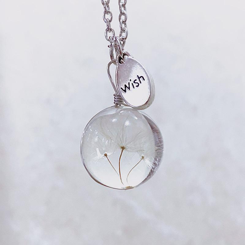 Dandelion Dried Flower Pendant Necklace, Elegant Floral Design Neck Jewelry Creative Birthday Gift For Women
