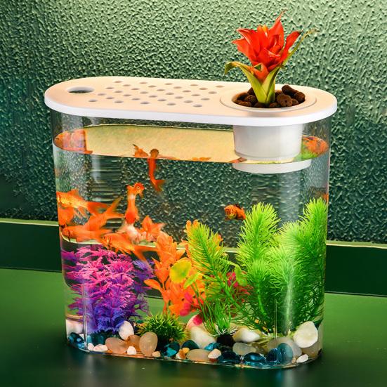 Стильная настольная миска для рыбы с отверстиями и крышкой, гидропоника, почвенная культура, идеально подходящая для декора дома или офиса