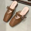 Fashion Low Heel Sandals Spring New Square Head Shallow Mouth Metal Buckle Soft Sole Anti-slip Wear-resistant Slippers