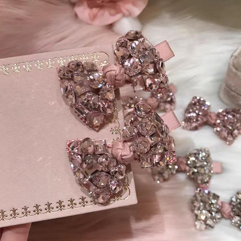 Crystal Bow Hair Clips Elegant Korean Style Rhinestone Decor Side Clips for Girls Wedding Bridal Hair Accessories
