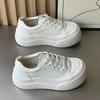 Белые туфли на платформе женские осенние новые кожаные универсальные женские туфли с круглым носом на шнуровке повседневные спортивные кеды