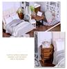 moin moin Scale Dollhouse Miniature DIY Kit Modern Antique Style with LED Light and Acrylic 2107DH269 1/32 Set, "Happy Days" Hotel, Bedroom, White,