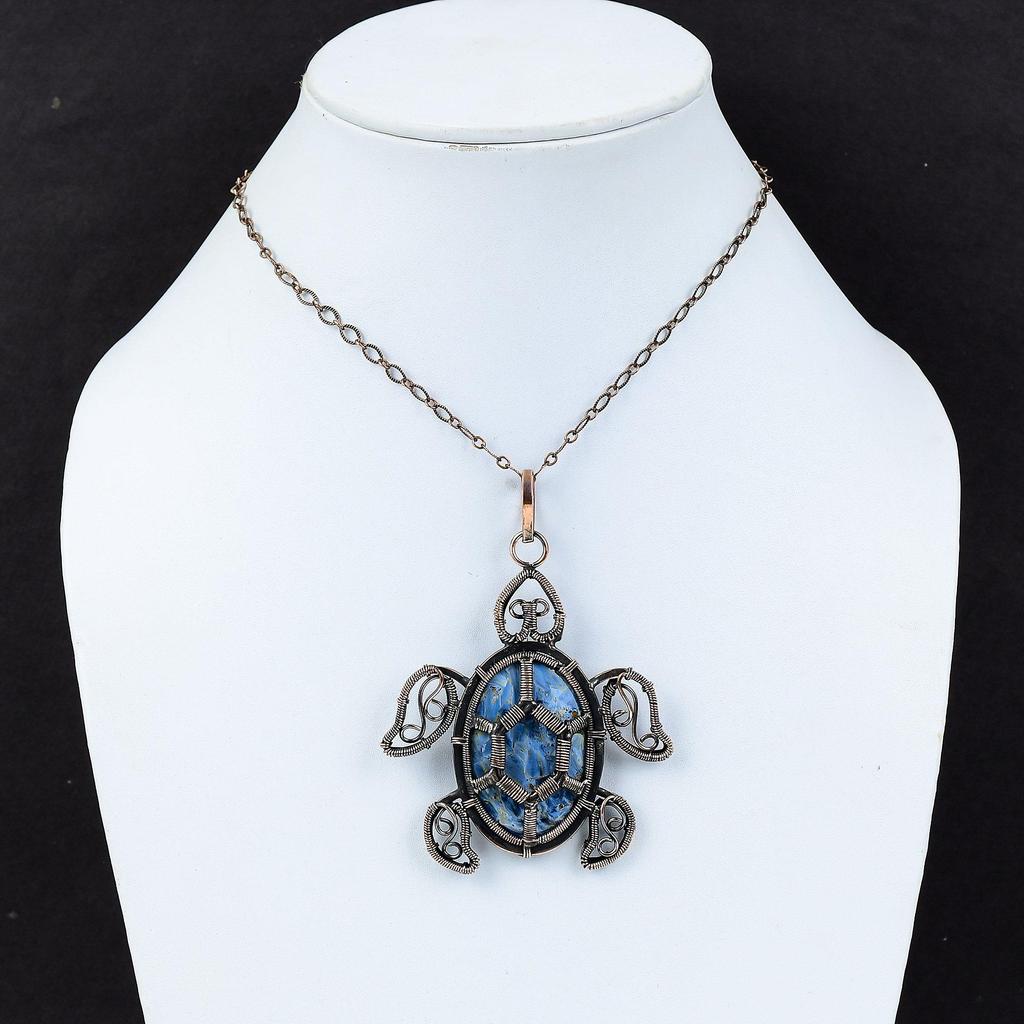 Кулон Pietersite, медная проволока, кулон, ювелирные изделия ручной работы, кулон с драгоценным камнем, медная проволока, завернутая в ювелирное изделие, кулон в виде черепахи, подарок для жены