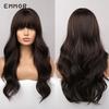Черно-коричневые термостойкие синтетические волнистые волосыТип париков для женщин Длинный парик с волнистыми волосами тела с челкой Косплэй повседневные волосы