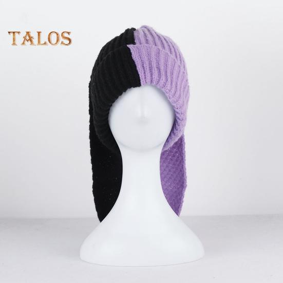 Зимняя вязаная шапка с длинным декором в виде заячьих ушей, контрастного цвета, унисекс, толстая, теплая, высокоэластичная, ветрозащитная, для холодной погоды, для катания на лыжах и т. д.