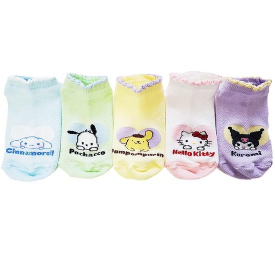 Children's Sanrio Summer Socks SAN-403 (Mixed 5 Types) Girls' Socks Daycare Gift Pom Pom Purin Hello Kitty Cinnamoroll My Melody Kuromi
